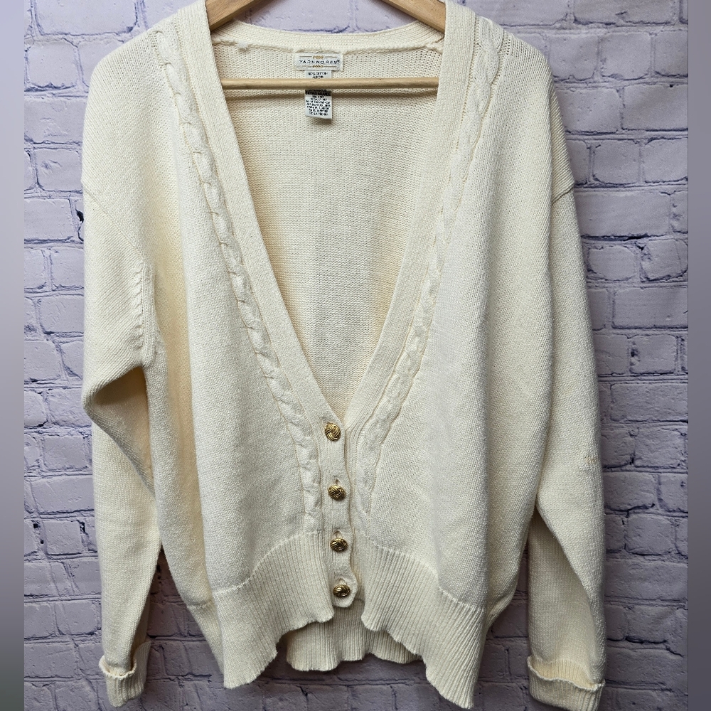 Vintage Yarnworks Off White Cardigan With Gold Buttons - X Large - Picture 4 of 7